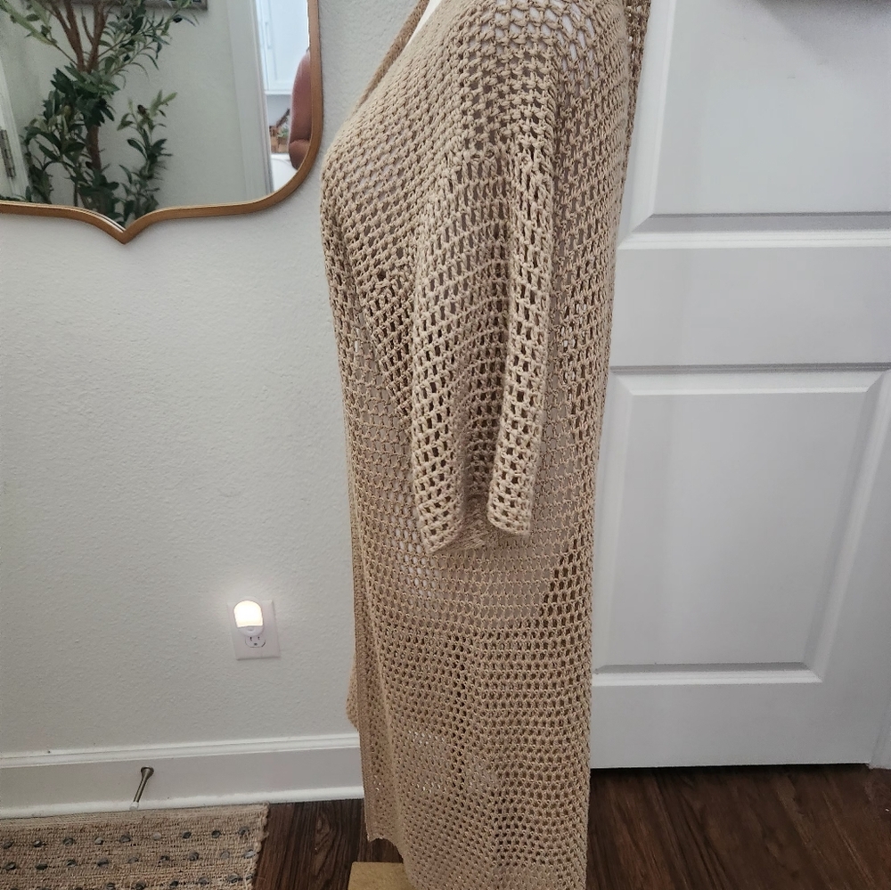 Open Knit Beige Sweater Cardigan Duster - Picture 3 of 5